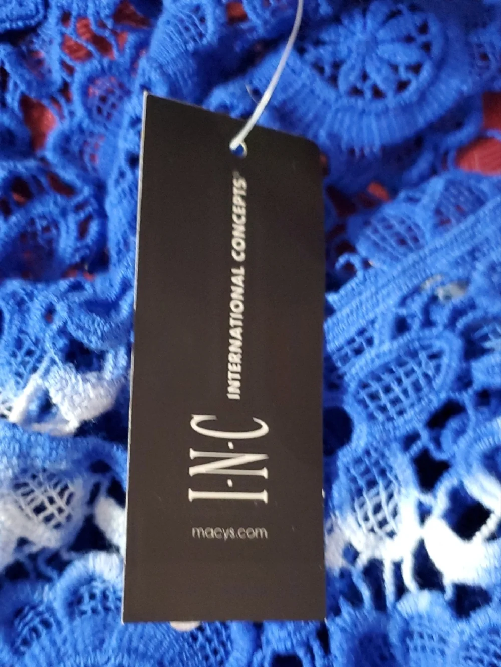 INC International Concepts Cobalt Blue Crochet Lace Tunic with White Accents